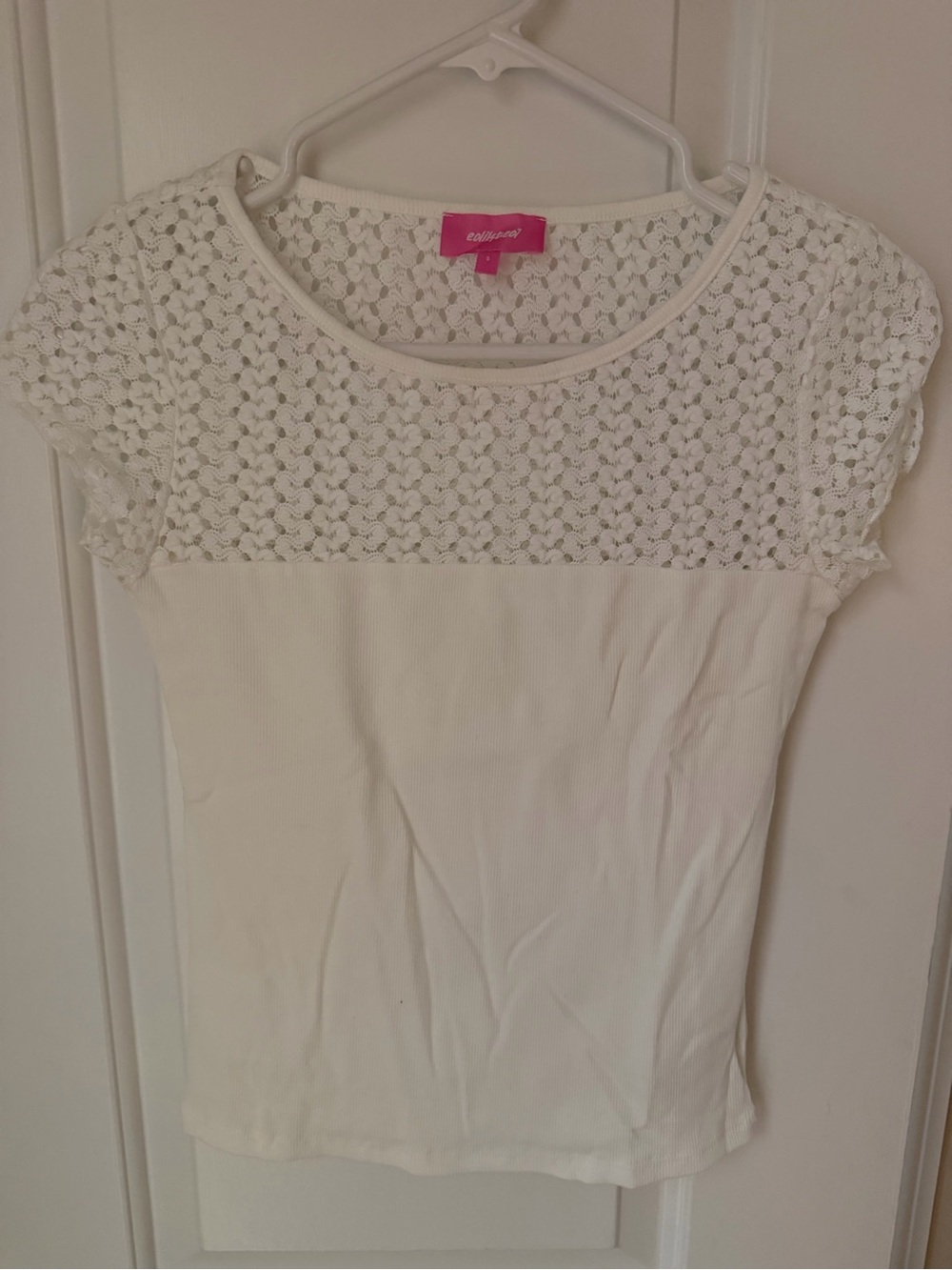 Edikted White Crochet Short Sleeve Top